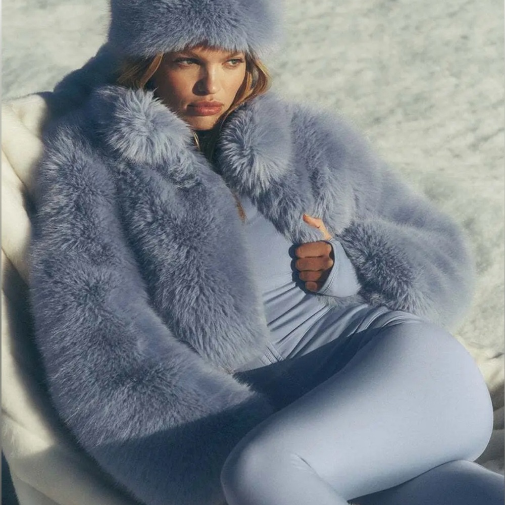 ALO Opulent Faux Fur Cropped Jacket - Winter Frost - Large - New with tags!